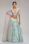 Buy_Chhaya Mehrotra_Green Blouse Brocade, Dupatta Organza, Lehenga Floral, Embellished Set _at_Aza_Fashions