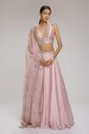 Buy_Chhaya Mehrotra_Pink Blouse Brocade, Dupatta Organza, Lehenga Satin Floral V Neck Set _at_Aza_Fashions
