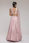 Shop_Chhaya Mehrotra_Pink Blouse Brocade, Dupatta Organza, Lehenga Satin Floral V Neck Set _at_Aza_Fashions