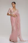 Buy_Chhaya Mehrotra_Pink Saree Organza Embellished Rhinestone V Neck With Blouse  _at_Aza_Fashions