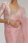 Shop_Chhaya Mehrotra_Pink Saree Organza Embellished Rhinestone V Neck With Blouse  _at_Aza_Fashions