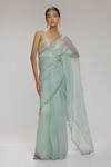 Buy_Chhaya Mehrotra_Green Blouse Brocade, Saree Organza Rhinestone Sweetheart Embellished With _at_Aza_Fashions