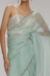 Chhaya Mehrotra_Green Blouse Brocade, Saree Organza Rhinestone Sweetheart Embellished With _Online_at_Aza_Fashions