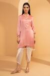 Buy_Tarini Vij_Pink Imported Satin Plain Mandarin Collar Iqra Kurta And Dhoti Pant Set _at_Aza_Fashions