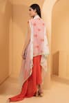 Shop_Tarini Vij_Orange Kurta - Crush Mul Cape - Kotta Printed Floral Cape Nazma And Draped _at_Aza_Fashions