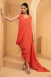 Tarini Vij_Orange Kurta - Crush Mul Cape - Kotta Printed Floral Cape Nazma And Draped _Online_at_Aza_Fashions