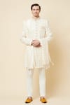 Buy_Spring Break_White Polyester Cotton Lucknowi Embroidered Sherwani Set_Online_at_Aza_Fashions