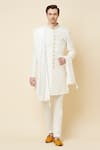 Buy_Spring Break_White Polyester Cotton Embroidery Thread And Sequin Sherwani Set _at_Aza_Fashions