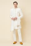 Buy_Spring Break_White Polyester Cotton Embroidery Thread And Sequin Sherwani Set _Online_at_Aza_Fashions