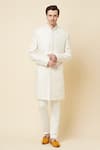 Buy_Spring Break_White Polyester Cotton Embroidered Sherwani And Churidar Set_at_Aza_Fashions