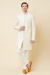 Buy_Spring Break_White Polyester Cotton Embroidered Sherwani And Churidar Set_Online_at_Aza_Fashions