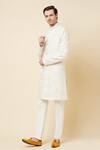 Shop_Spring Break_White Polyester Cotton Embroidered Sherwani And Churidar Set_Online_at_Aza_Fashions