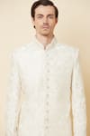 Spring Break_White Polyester Cotton Embroidered Sherwani And Churidar Set_at_Aza_Fashions
