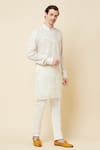 Spring Break_White Polyester Cotton Lucknowi Kurta And Churidar Set_Online_at_Aza_Fashions
