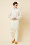 Buy_Spring Break_White Polyester Cotton Embroidery Thread Lucknowi Kurta And Churidar Set _Online_at_Aza_Fashions