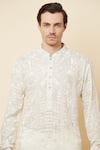 Spring Break_White Polyester Cotton Embroidery Thread Lucknowi Kurta And Churidar Set _at_Aza_Fashions