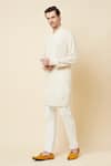 Shop_Spring Break_White Polyester Cotton Embroidered Kurta And Churidar Set_Online_at_Aza_Fashions