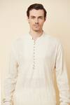 Spring Break_White Polyester Cotton Embroidered Kurta And Churidar Set_at_Aza_Fashions