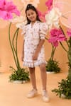 Buy_Littleens_Peach Cotton Satin Sequins, Embroidery Blossom Odeum Blazer Dress _at_Aza_Fashions
