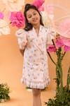 Buy_Littleens_Peach Cotton Satin Sequins, Embroidery Blossom Odeum Blazer Dress _Online_at_Aza_Fashions