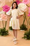 Buy_Littleens_Yellow Cotton Satin Sequins, Beads A Day At The Flower Dress _at_Aza_Fashions
