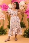 Buy_Littleens_Peach Satin Grandiose Blossom Floral Print Dress _at_Aza_Fashions