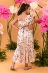 Shop_Littleens_Peach Satin Grandiose Blossom Floral Print Dress _at_Aza_Fashions