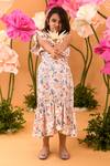 Shop_Littleens_Peach Satin Grandiose Blossom Floral Print Dress _Online_at_Aza_Fashions
