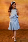 Buy_Littleens_Blue Cotton Satin Sequins, Beads, Embroidery Tinsel And Glitter Skirt Set _at_Aza_Fashions