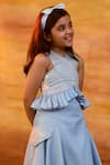Shop_Littleens_Blue Cotton Satin Sequins, Beads, Embroidery Tinsel And Glitter Skirt Set _Online_at_Aza_Fashions