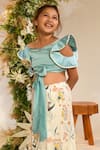 Buy_Littleens_Blue Satin, Cotton Voyager Whirl Crop Top And Pant Set _Online_at_Aza_Fashions