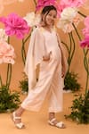 Buy_LITTLEENS_Peach Cotton Satin And Kota Doriya Embroidery 3d Rosefinch Jumpsuit _Online_at_Aza_Fashions