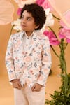 Shop_Littleens_Peach Cotton Satin Embroidery Flower Constellation Printed Blazer _Online_at_Aza_Fashions