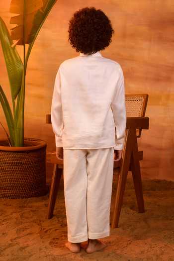 Shop_Littleens_Peach Cotton Satin Pecan Dribble Pintuck Shirt _at_Aza_Fashions