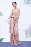 Buy_Archana Rao_Peach Silk Organza Embroidered Floral Bloom Saree  _at_Aza_Fashions