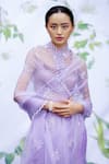 Shop_Archana Rao_Purple Organza Embroidered Floral High Neck Sheer Shirt Blouse  _at_Aza_Fashions