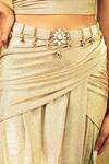 Shop_Tarun Tahiliani_Ivory Brooches, Crystals, Tassels Woven Pearl Mesh Belt_at_Aza_Fashions