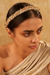 Buy_Tarun Tahiliani_Gold Embellished Braided Headband _at_Aza_Fashions