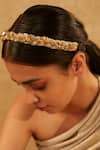 Shop_Tarun Tahiliani_Gold Embellished Braided Headband _at_Aza_Fashions