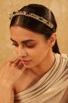 Tarun Tahiliani_Gold Beads, Rhinestones Embellished Braided Headband_Online_at_Aza_Fashions