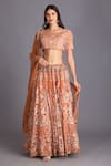 Buy_House of Tushaom_Orange Organza Embroidery Aari Scoop Neck Bridal Lehenga Set _at_Aza_Fashions