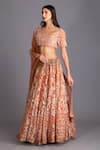 House of Tushaom_Orange Organza Embroidery Aari Scoop Neck Bridal Lehenga Set _Online_at_Aza_Fashions