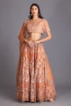 Buy_House of Tushaom_Orange Organza Embroidery Aari Scoop Neck Bridal Lehenga Set _Online_at_Aza_Fashions