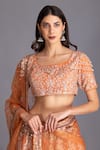 Shop_House of Tushaom_Orange Organza Embroidery Aari Scoop Neck Bridal Lehenga Set _Online_at_Aza_Fashions