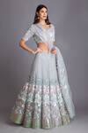 House Of Tushaom Blue Tulle Sequin And Cutdana Leaf Neck Embroidered Lehenga Set Online at Aza Fashions House Of Tushaom_Blue Tulle Sequin And Cutdana Leaf Neck Embroidered Lehenga Set _Online_at_Aza_Fashions