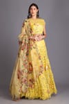 Buy_House Of Tushaom_Yellow Organza Cutdana And Thread, Floral Print, Sequin Round Embroidered Lehenga _at_Aza_Fashions