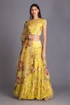 House Of Tushaom_Yellow Organza Cutdana And Thread, Floral Print, Sequin Round Embroidered Lehenga _Online_at_Aza_Fashions