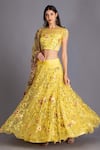 Shop_House Of Tushaom_Yellow Organza Cutdana And Thread, Floral Print, Sequin Round Embroidered Lehenga _Online_at_Aza_Fashions