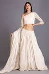 Buy_House of Tushaom_Off White Georgette Embroidery Chikankari One Shoulder Lehenga Set _at_Aza_Fashions