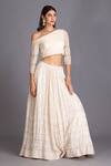 Shop_House of Tushaom_Off White Georgette Embroidery Chikankari One Shoulder Lehenga Set _Online_at_Aza_Fashions